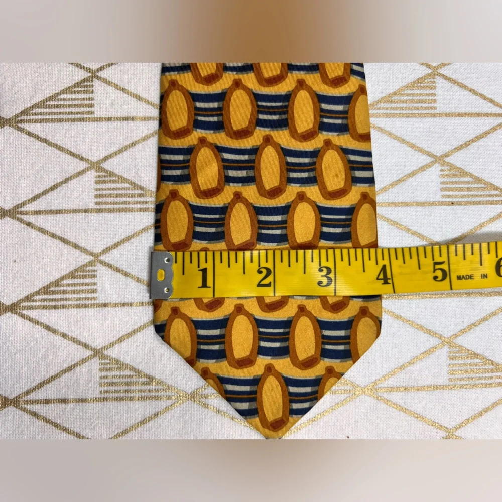 Gucci Vintage 100% Silk Gold and Blue Patterned Tie